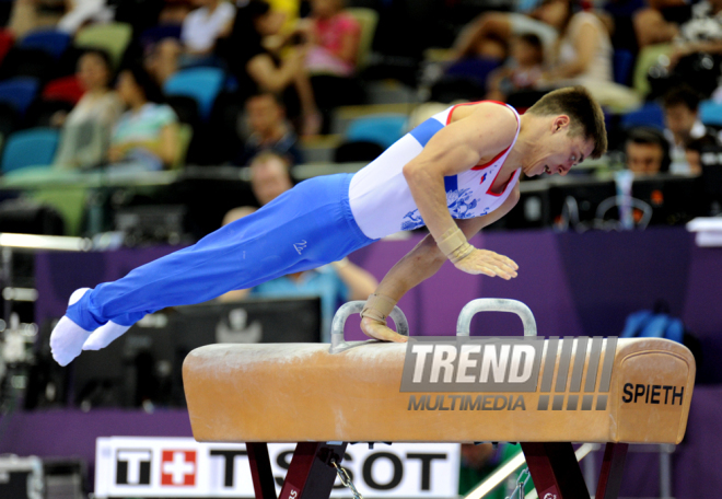 İdman gimnastikası üzrə fərdi çoxnövçülük yarışlarının finalı keçirilir. Bakı, Azərbaycan, 18 iyun 2015